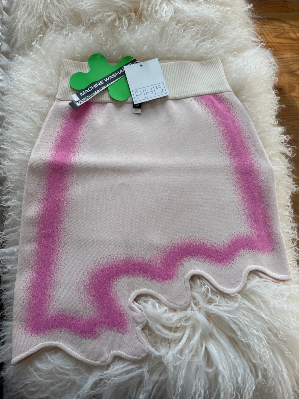 PH5 Cream Knit Mini Skirt with Pink Spray-Trim and Scalloped Hem